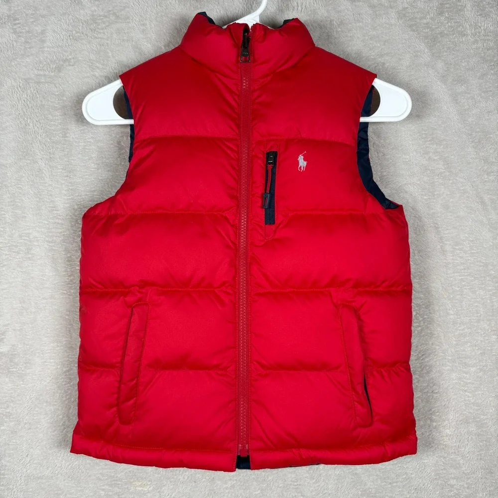 Polo Ralph Lauren Puffer Vest Kids 8 Red Navy Reversible Down Quilted Vest NEW